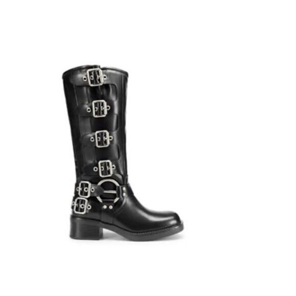 NWT Black DREAM PAIRS Knee High Side Zipper Motorcycle Boots Silver Buckle SZ 7 - Picture 5 of 12
